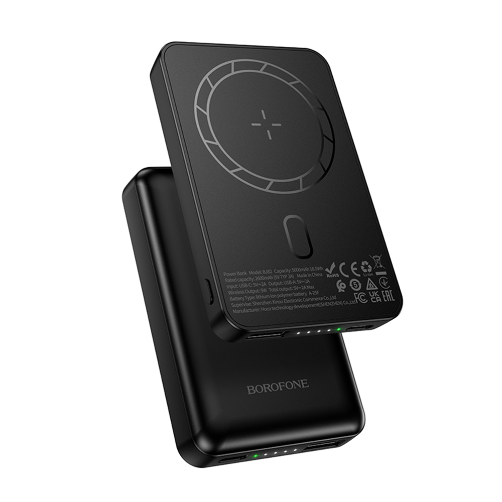 Εξωτερική Μπαταρία Wireless Borofone BJ82 Dawn, 5000mAh, 10W, 1 x QI - 1 x USB-A, Μαύρη