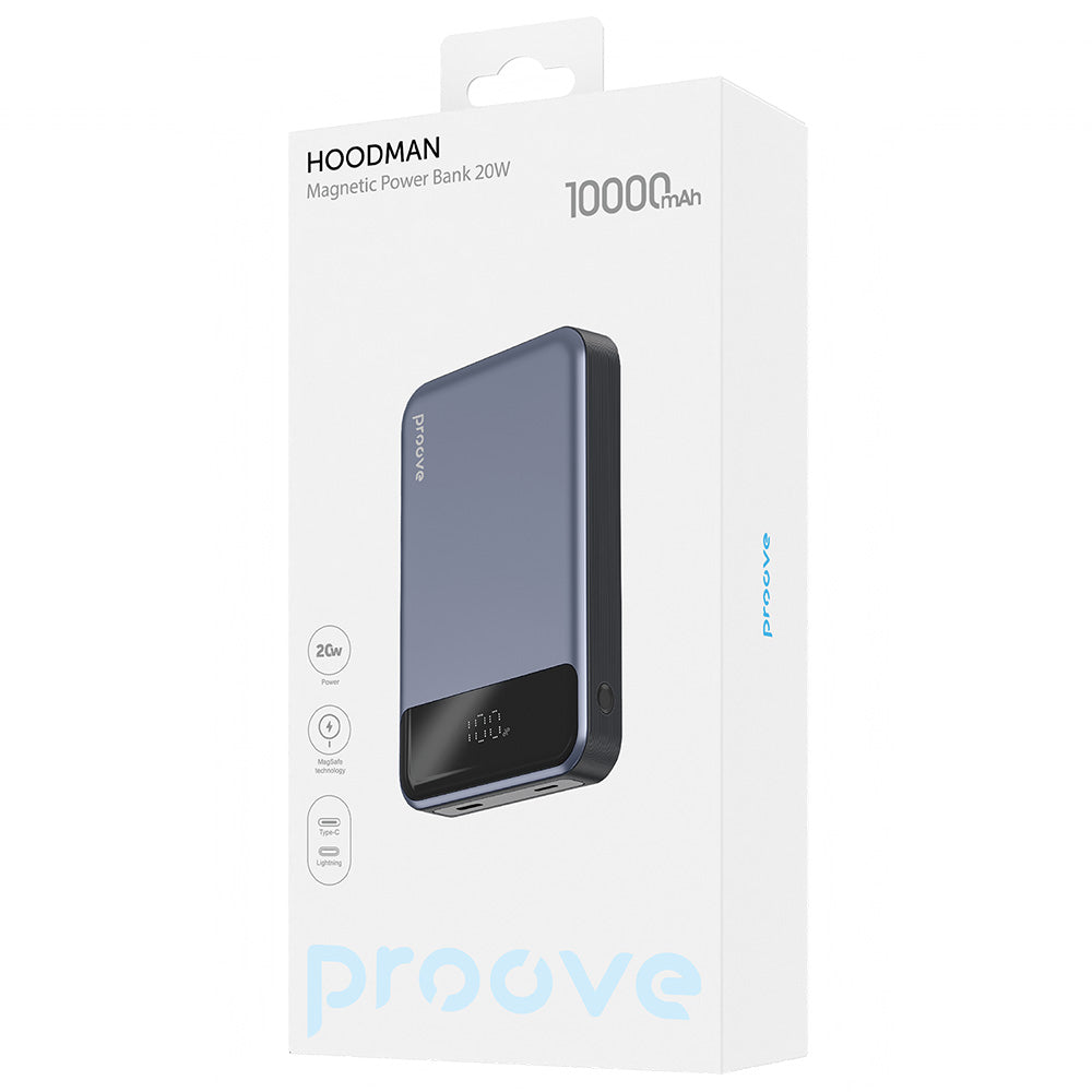 Εξωτερική Μπαταρία Wireless Proove Hoodman, 10000mAh, 20W, PD + FQI, 1 x QI - 1 x USB-C, Γκρι PBH120010003