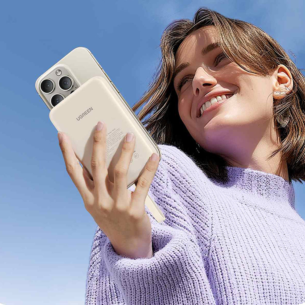 Εξωτερική Μπαταρία Ασύρματη UGREEN PB760, 10000mAh, 20W, PD + FQI, 1 x QI - 1 x USB-C, Μπεζ
