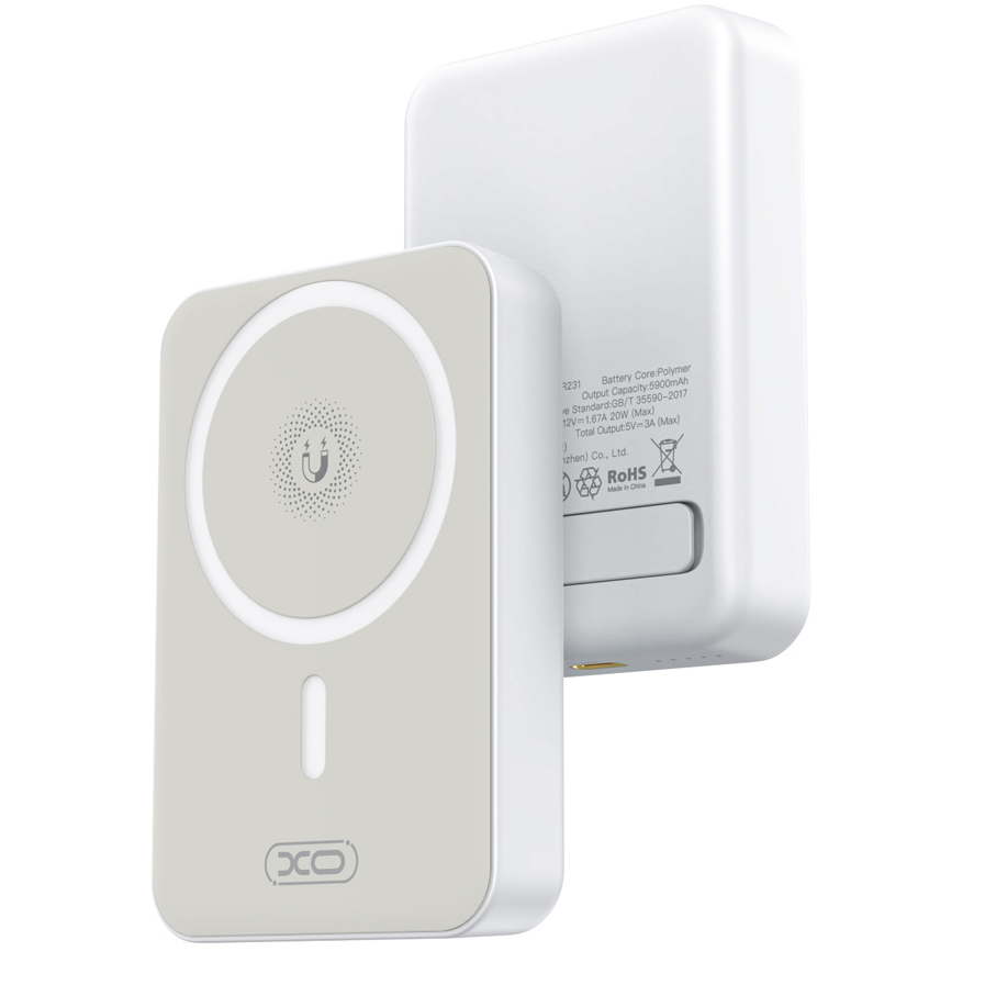 Εξωτερική Μπαταρία Wireless XO Design PR231, 10000mAh, 20W, PD + FQI, 1 x QI - 1 x USB-C, Λευκή