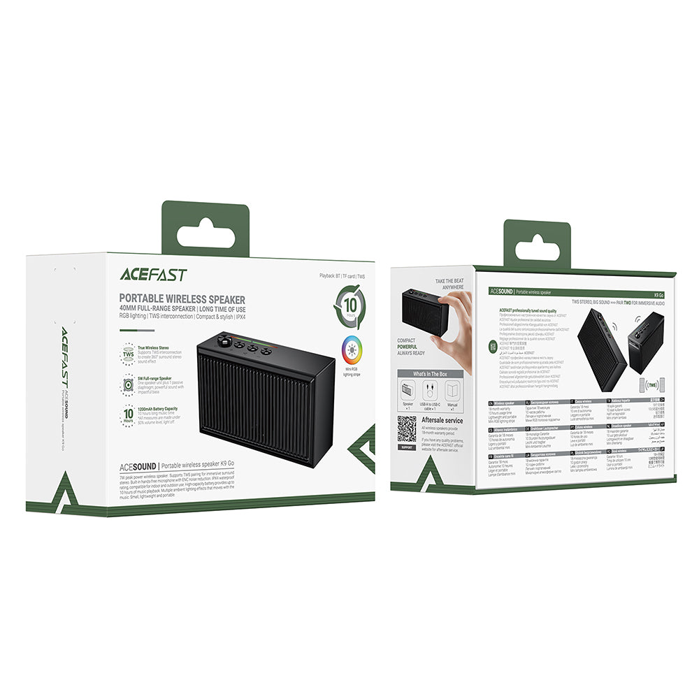 Ηχείο Bluetooth Acefast K9 Go, 7W, TWS, RGB, Αδιάβροχο, Μαύρο