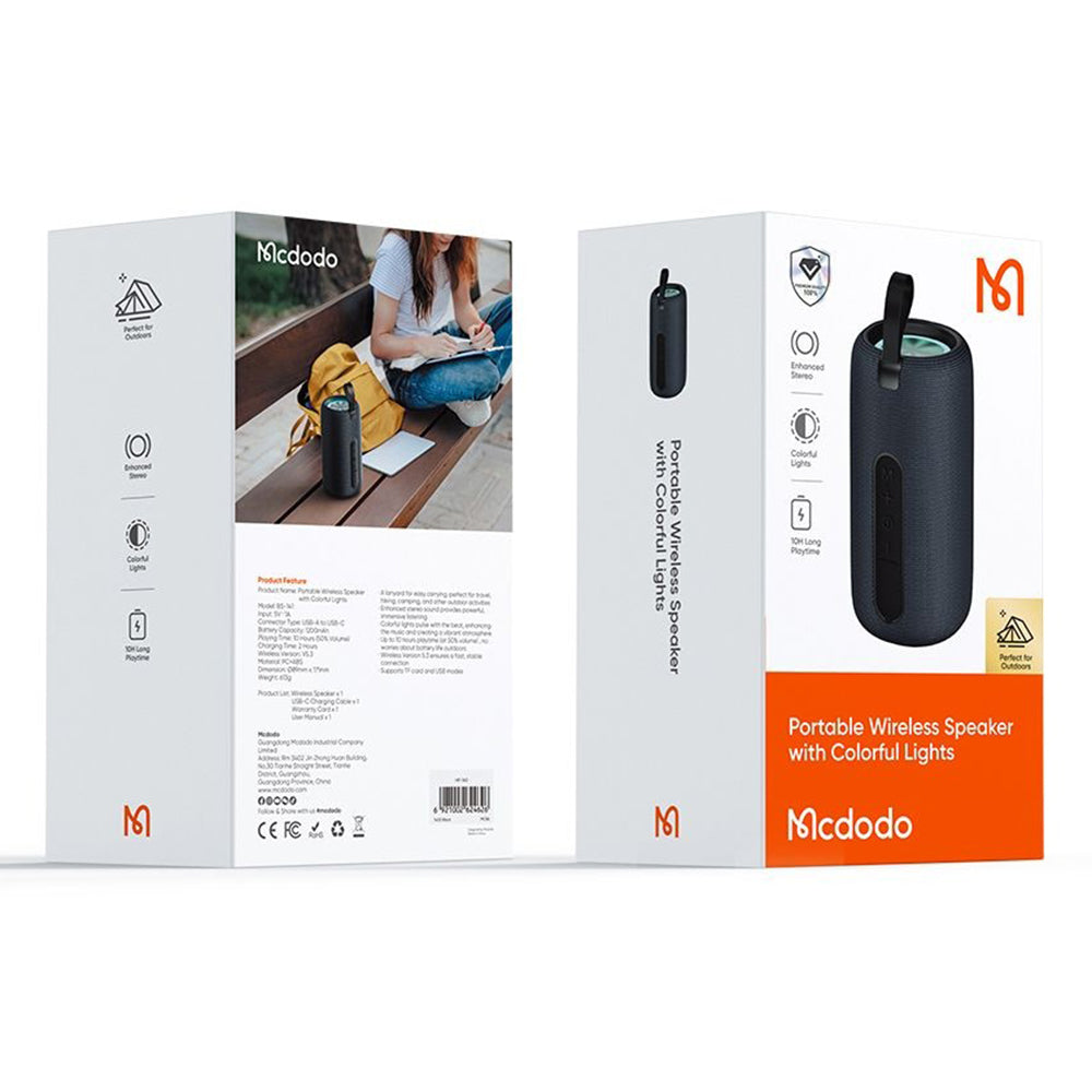 Φορητό Ηχείο Bluetooth McDodo BS-1410, 2 x 5W, RGB, Αδιάβροχο, Μαύρο
