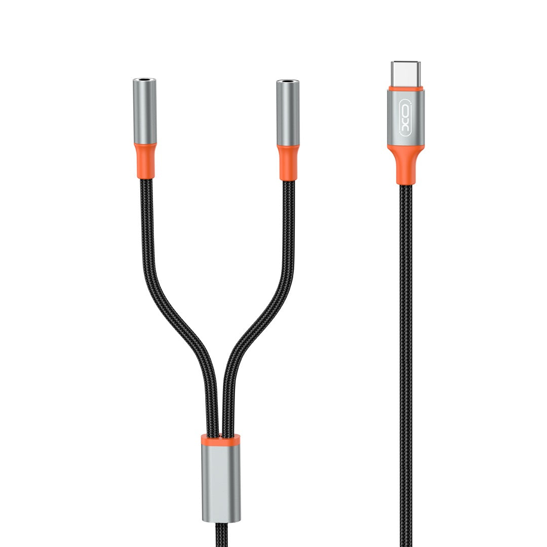 Καλώδιο Ήχου Διαχωριστής USB-C - 2 x 3.5mm XO Design NB-R269B 2in1, 1.2m, Μαύρο