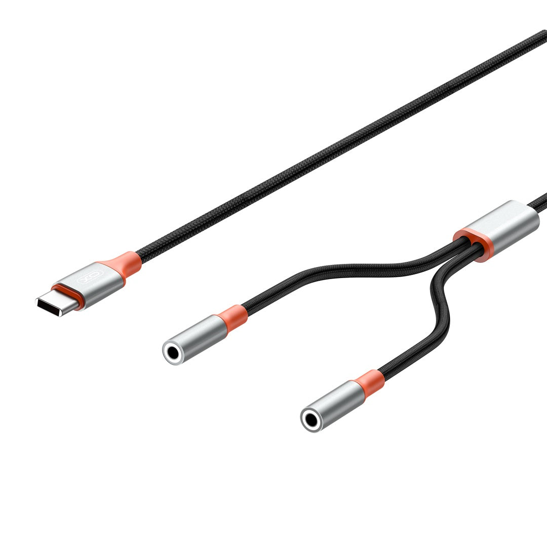 Καλώδιο Ήχου Διαχωριστής USB-C - 2 x 3.5mm XO Design NB-R269B 2in1, 1.2m, Μαύρο