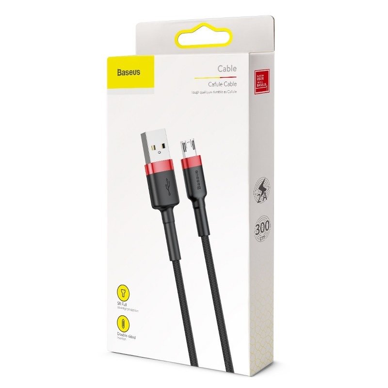 Καλώδιο δεδομένων και φόρτισης USB-A - microUSB Baseus Cafule, 18W, 3m, κόκκινο CAMKLF-H91
