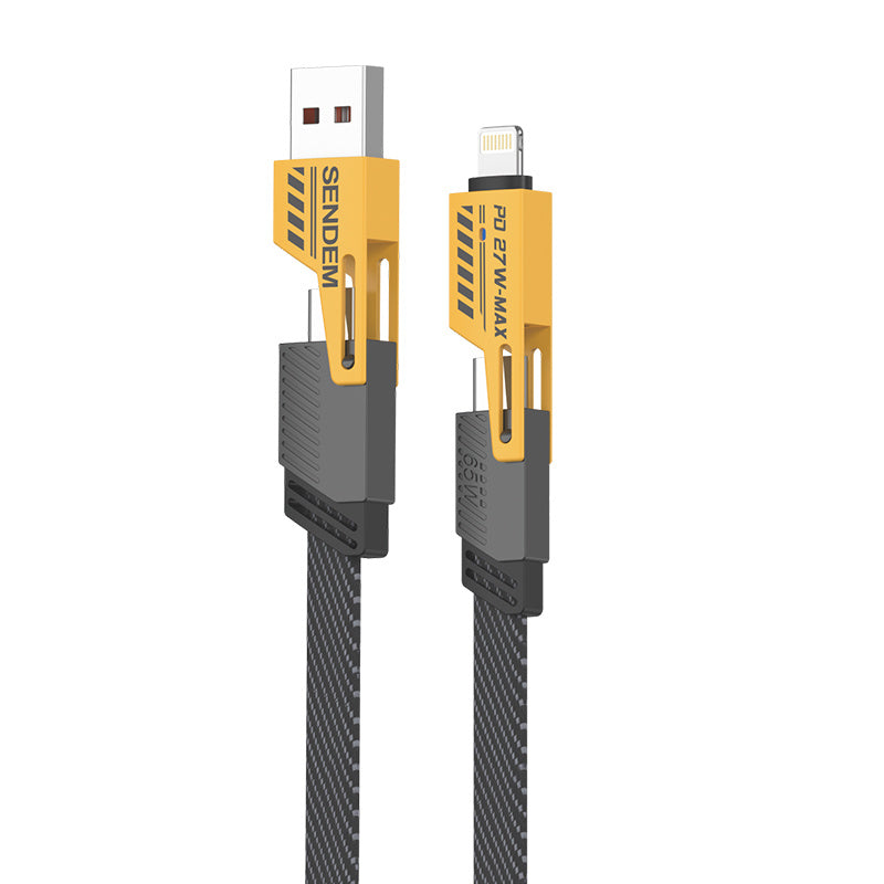 Καλώδιο δεδομένων και φόρτισης USB-A / USB-C - Lightning / microUSB Sendem M84 2in1, 65W, 1m, κίτρινο