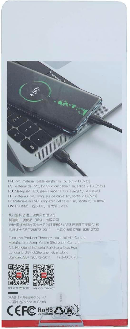 Καλώδιο δεδομένων και φόρτισης USB-A - microUSB XO Design NB212, 18W, 1m, Μαύρο