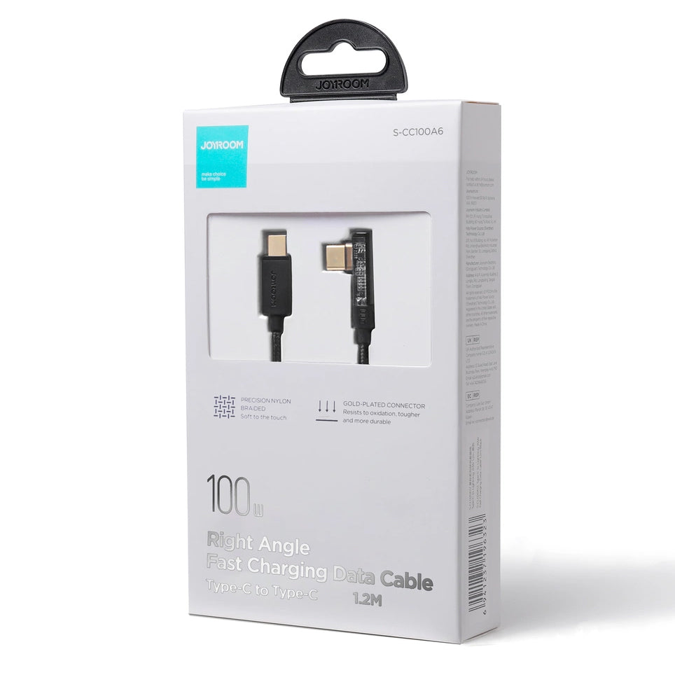 Καλώδιο Δεδομένων και Φόρτισης USB-C - USB-C Joyroom S-CC100A6 Angled, 100W, 1.2m, Μαύρο