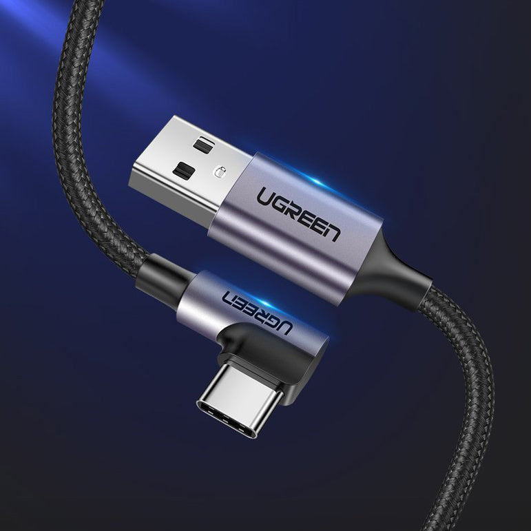 Καλώδιο δεδομένων και φόρτισης USB-A - USB-C UGREEN US284 γωνιακό, 60W, 3m, γκρι