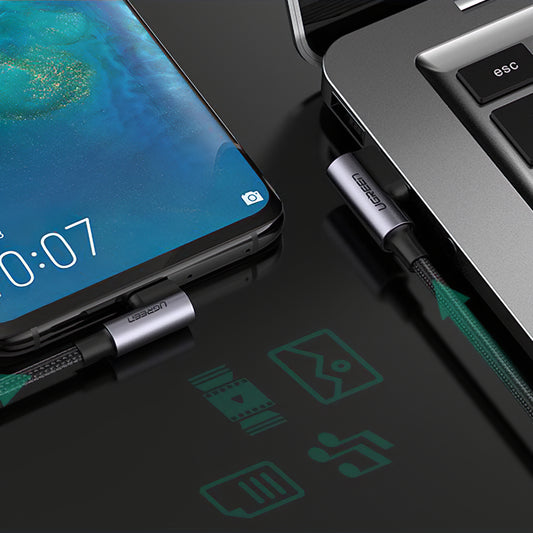 Καλώδιο δεδομένων και φόρτισης USB-A - USB-C UGREEN US176 γωνιακό, 60W, 2m, μαύρο