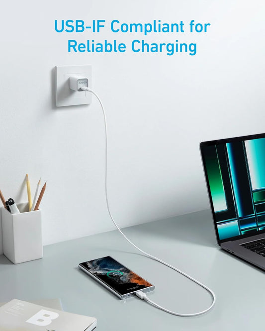 Καλώδιο δεδομένων και φόρτισης USB-C - USB-C Anker 322, 60W, 1,8m, λευκό A81F6G21