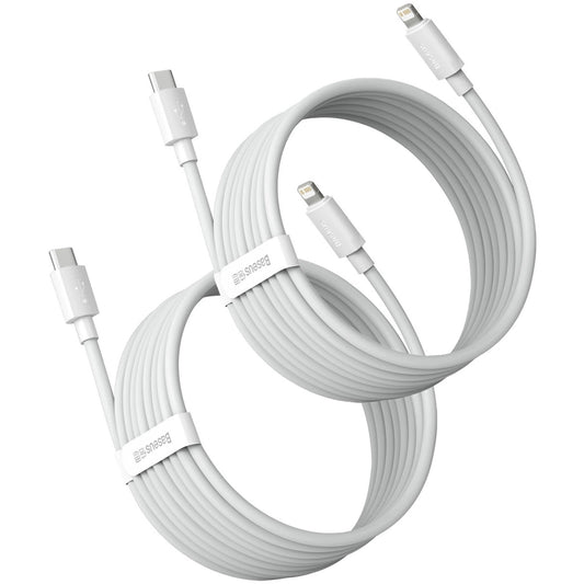 Baseus Simple Wisdom Καλώδιο δεδομένων και φόρτισης USB-C - Lightning Simple Wisdom, 20W, 1.5m, Σετ 2 τεμαχίων, Λευκό
