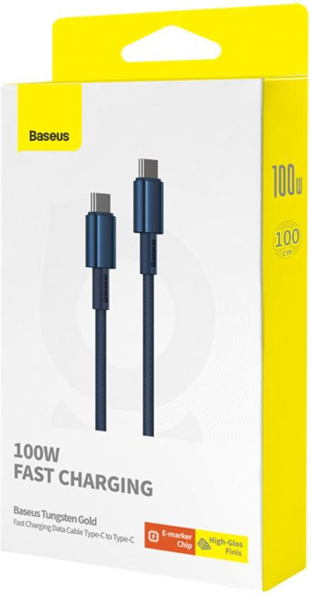 Καλώδιο Δεδομένων και Φόρτισης USB-C - USB-C Baseus Tungsten Gold, 100W, 1m, Μπλε Ναυτικό P10319800321-03