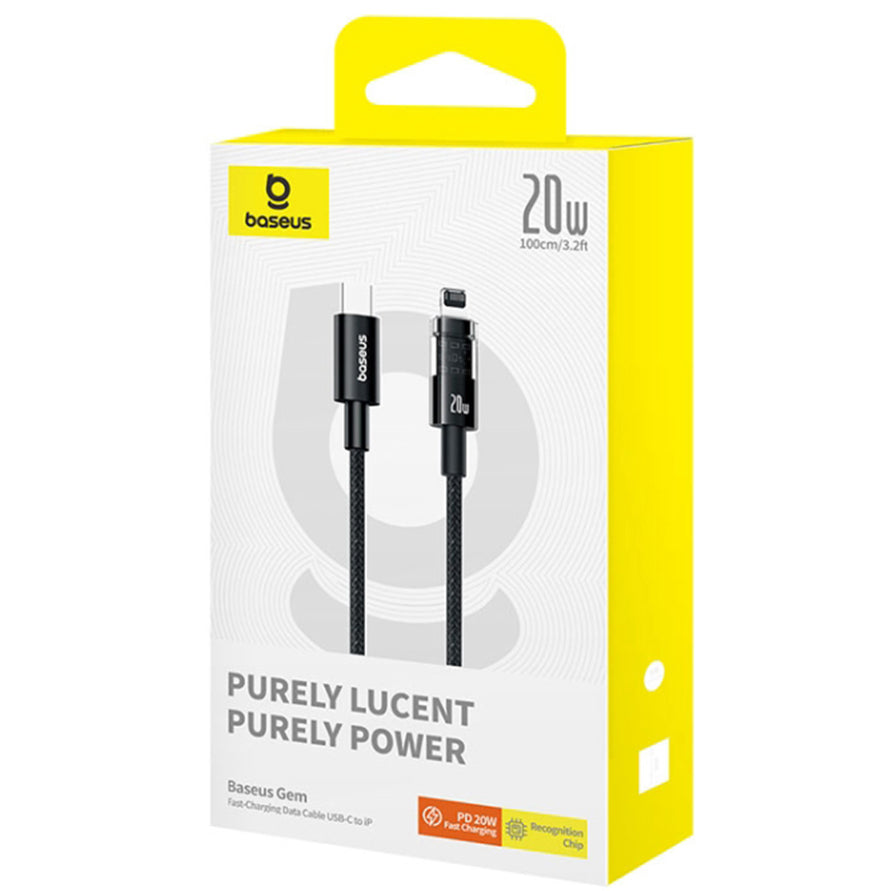 Καλώδιο Δεδομένων και Φόρτισης USB-C - Lightning Baseus Gem, 20W, 1m, Μαύρο P10373001111-00