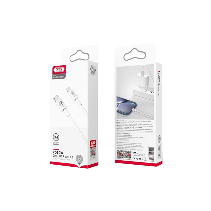 Καλώδιο Δεδομένων και Φόρτισης USB-C - Lightning XO Design NB-Q189A, 20W, 1m, Λευκό