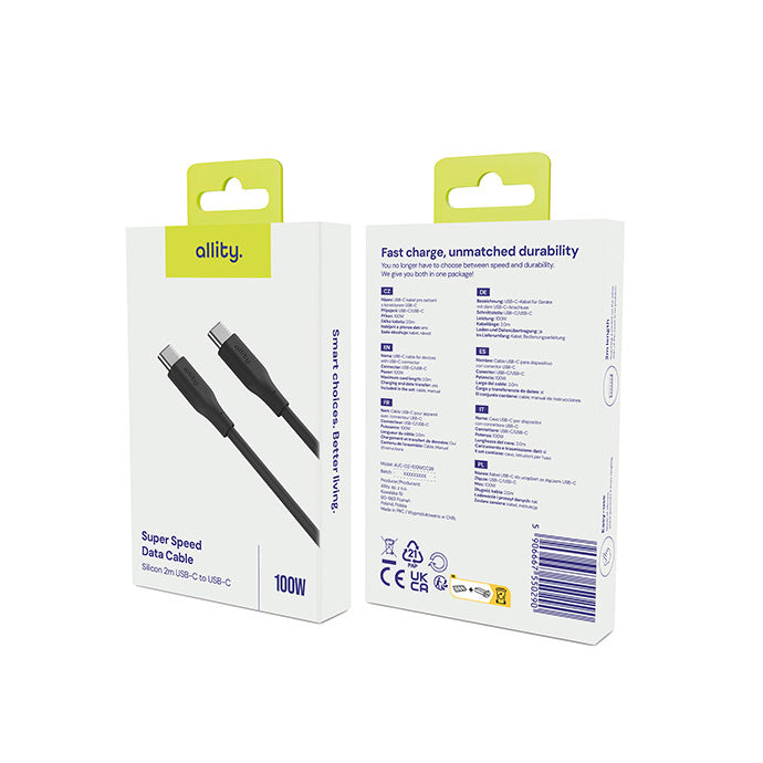 Καλώδιο Δεδομένων και Φόρτισης USB-C - USB-C Allity. AUC-02, 100W, 2m, Μαύρο