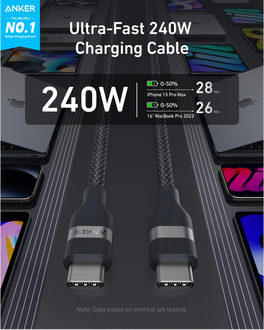 Καλώδιο Δεδομένων και Φόρτισης USB-C - USB-C Anker, 240W, 1.8m, Μαύρο A82E2H12
