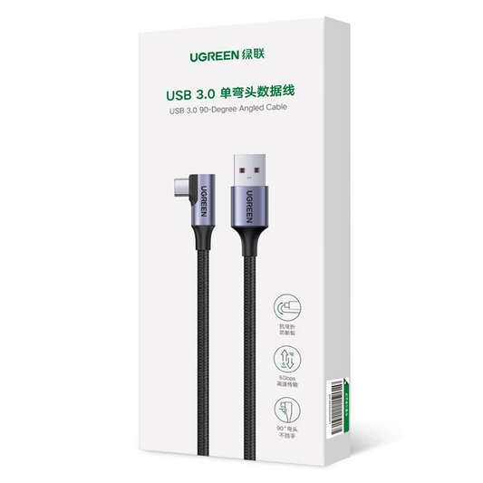 Καλώδιο δεδομένων και φόρτισης USB-A - USB-C UGREEN US385 γωνιακό, 60W, 1m, γκρι