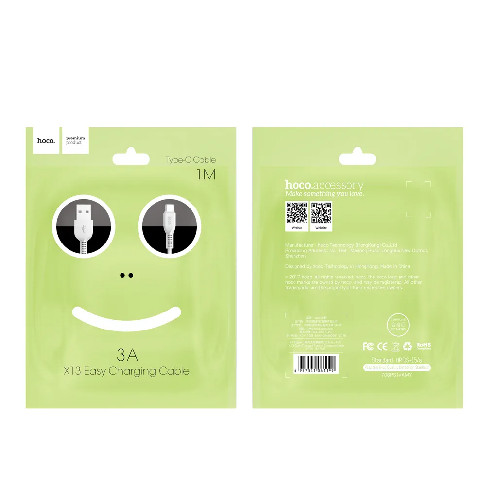 Καλώδιο Δεδομένων και Φόρτισης USB-A - USB-C HOCO X13 Easy, 18W, 1m, Μαύρο
