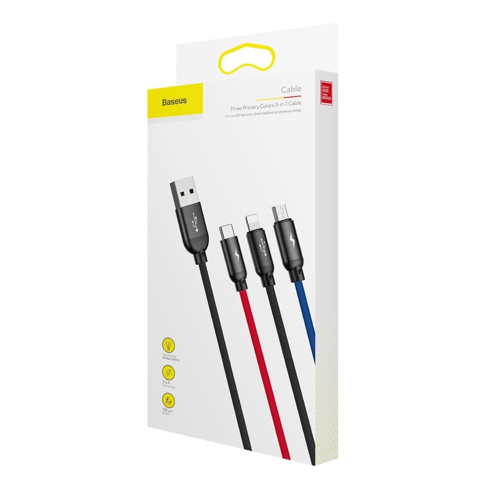 Καλώδιο Φόρτισης USB-A - Lightning / microUSB / USB-C Baseus Colors 3in1, 20W, 1.2m, Μαύρο CAMLT-BSY01