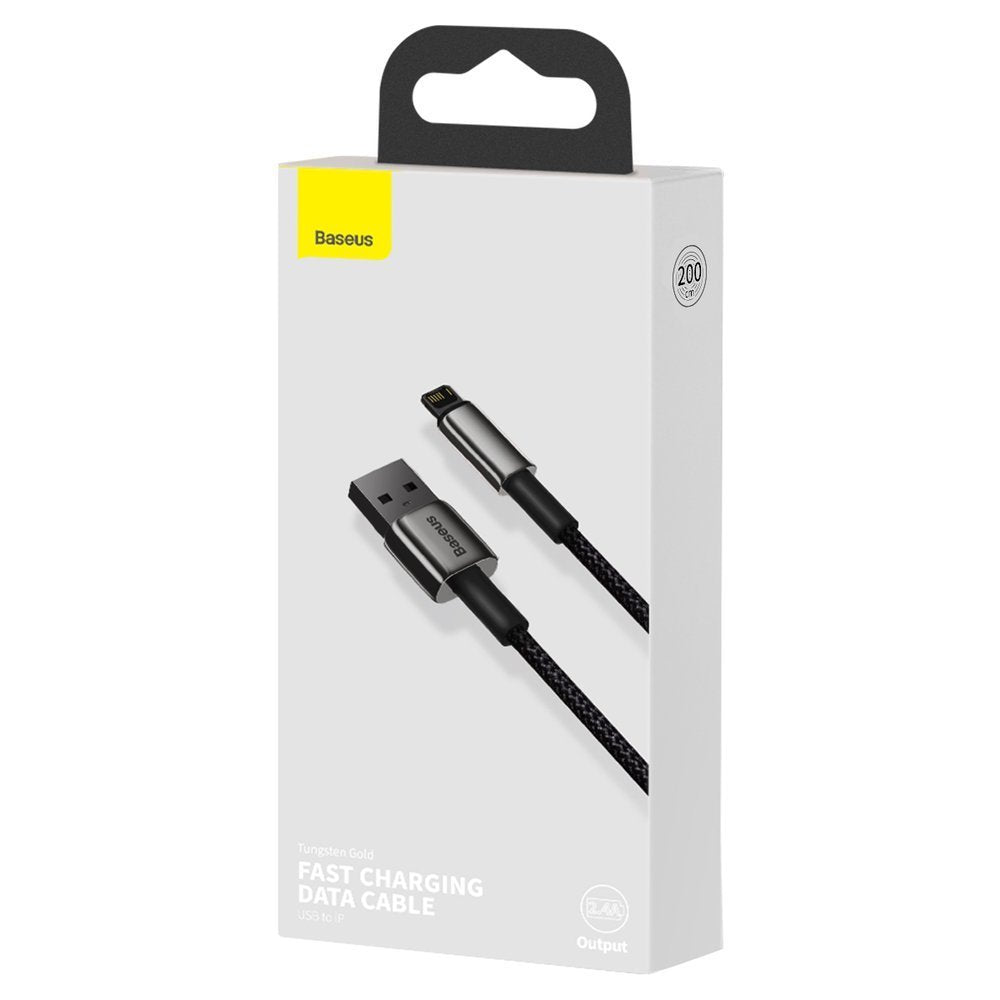 Baseus Tungsten Tungsten Gold Καλώδιο δεδομένων και φόρτισης USB σε Lightning, 2m, 2.4A, μαύρο CALWJ-A01