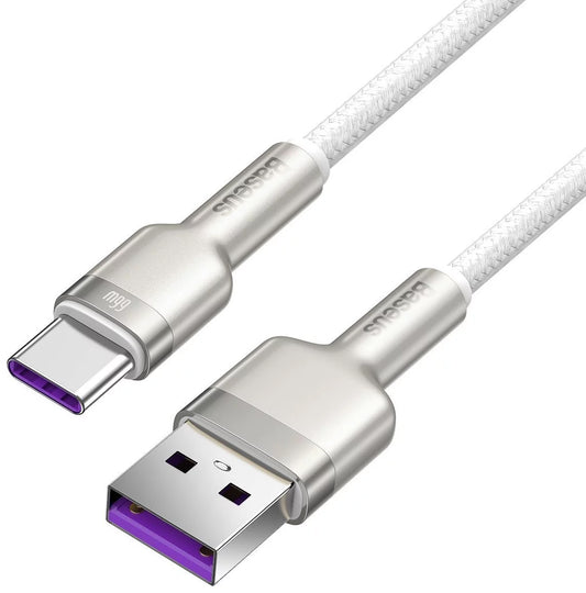 Καλώδιο δεδομένων και φόρτισης USB-A σε USB-C Baseus Cafule Metal Series, 66W, 1m, λευκό CAKF000102