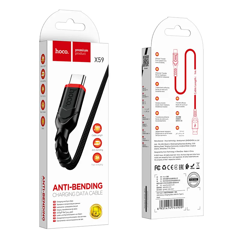 Καλώδιο Δεδομένων και Φόρτισης USB-A - USB-C HOCO X59 Victory, 18W, 1m, Μαύρο