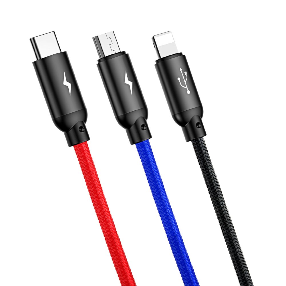 Καλώδιο Φόρτισης USB-A - Lightning / microUSB / USB-C Baseus Colors 3in1, 20W, 1.2m, Μαύρο CAMLT-BSY01