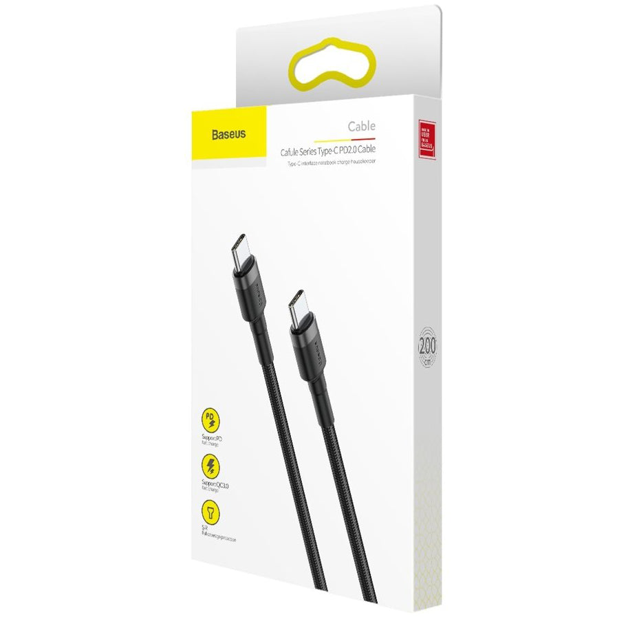 Καλώδιο Δεδομένων και Φόρτισης USB-C - USB-C Baseus Cafule, 60W, 2m, Μαύρο CATKLF-HG1