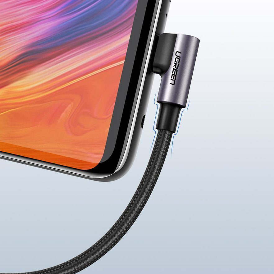 Καλώδιο δεδομένων και φόρτισης USB-A - USB-C UGREEN US284 γωνιακό, 60W, 3m, γκρι