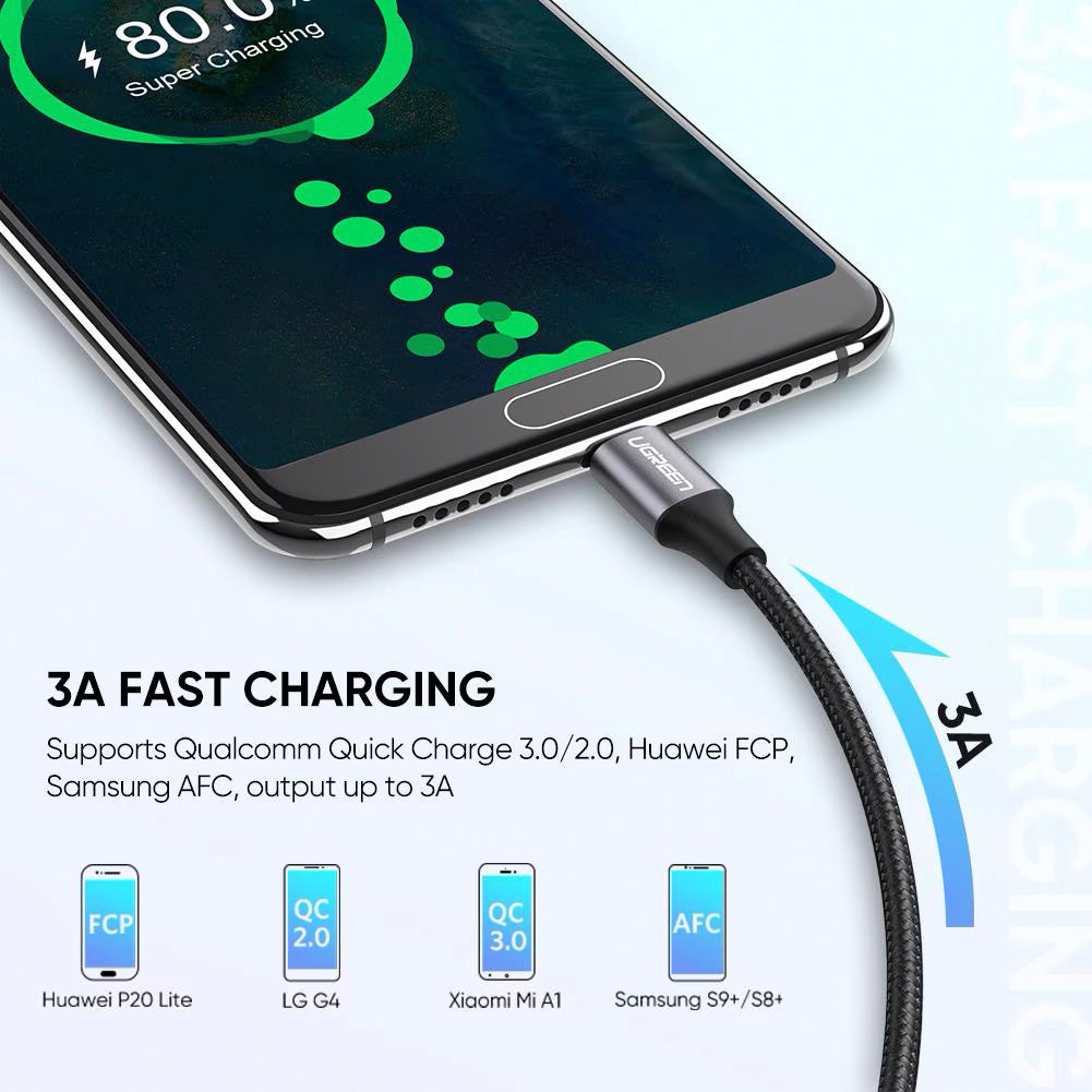 Καλώδιο Δεδομένων και Φόρτισης USB-A - USB-C UGREEN US288, 18W, 0.5m, Μαύρο