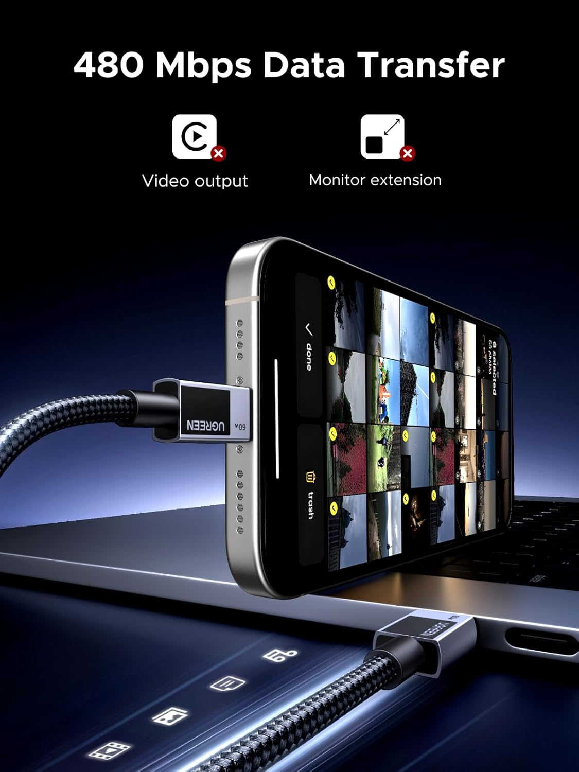 Καλώδιο Δεδομένων και Φόρτισης USB-C - USB-C UGREEN L524, 60W, 2m, Γκρι