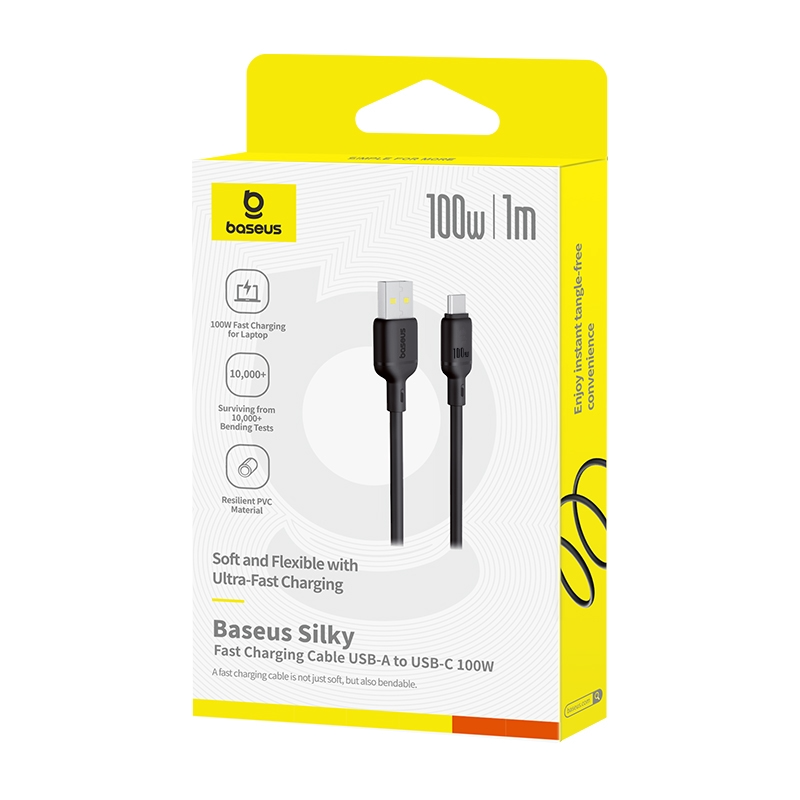 Καλώδιο Δεδομένων και Φόρτισης USB-A - USB-C Baseus Silky, 100W, 1m, Μαύρο P10377703113-00