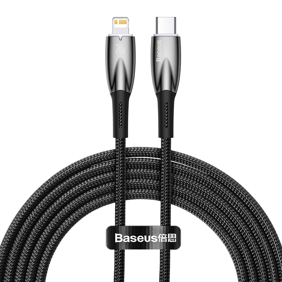 Baseus Glimmer Series Καλώδιο δεδομένων και φόρτισης USB-C - Lightning, 20W, 2m, μαύρο CADH0001010101