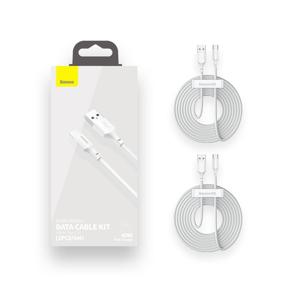 Καλώδιο Δεδομένων και Φόρτισης USB-A - USB-C Baseus, 40W, 1.5m, Σετ 2 τεμαχίων, Λευκό TZCATZJ-02