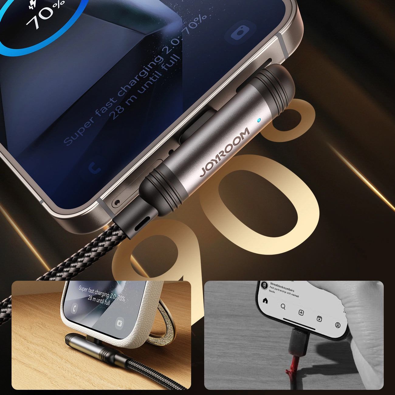 Καλώδιο Δεδομένων και Φόρτισης USB-C - USB-C Joyroom S-A56 EnjoyX Angled, 60W, 1.2m, Μαύρο