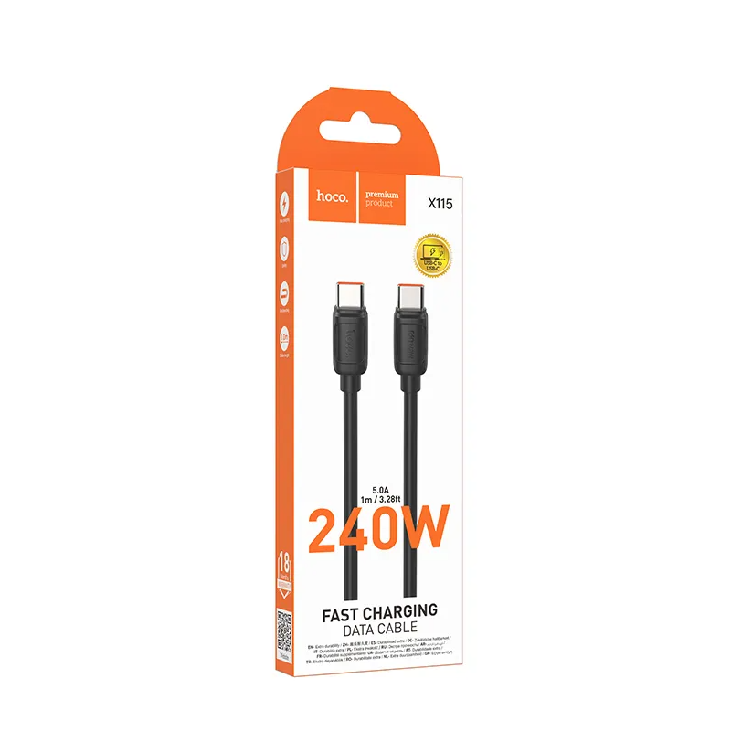 Καλώδιο Δεδομένων και Φόρτισης USB-C - USB-C HOCO X115, 240W, 1m, Μαύρο