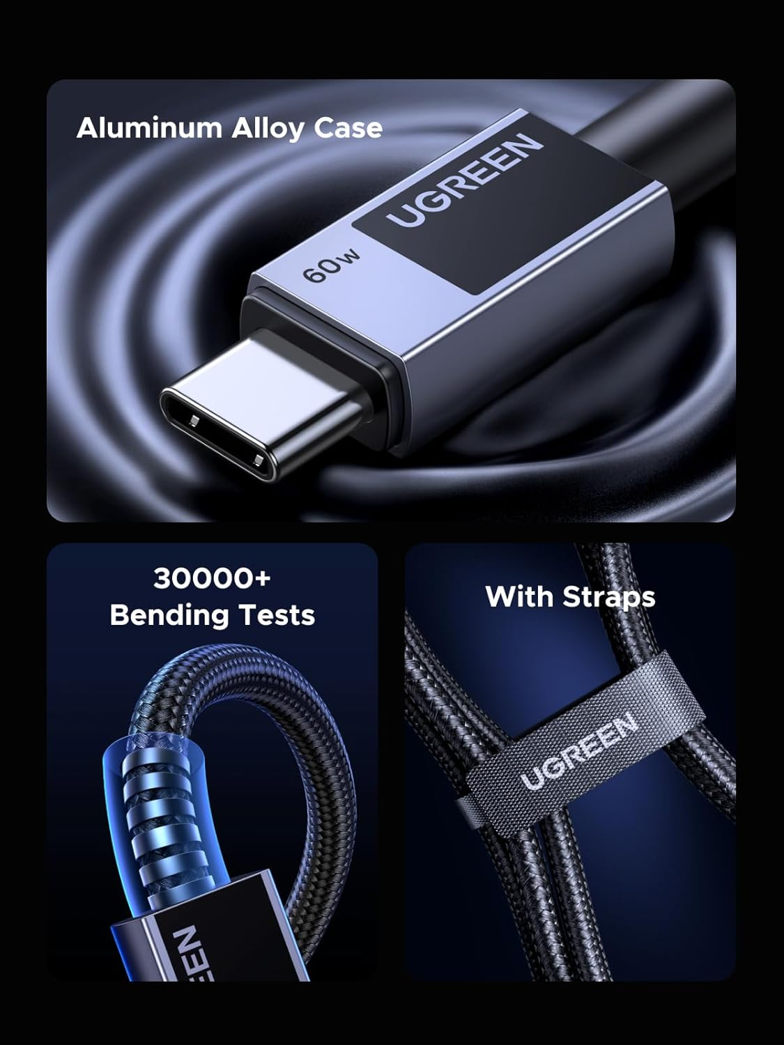 Καλώδιο Δεδομένων και Φόρτισης USB-C - USB-C UGREEN L524, 60W, 2m, Γκρι