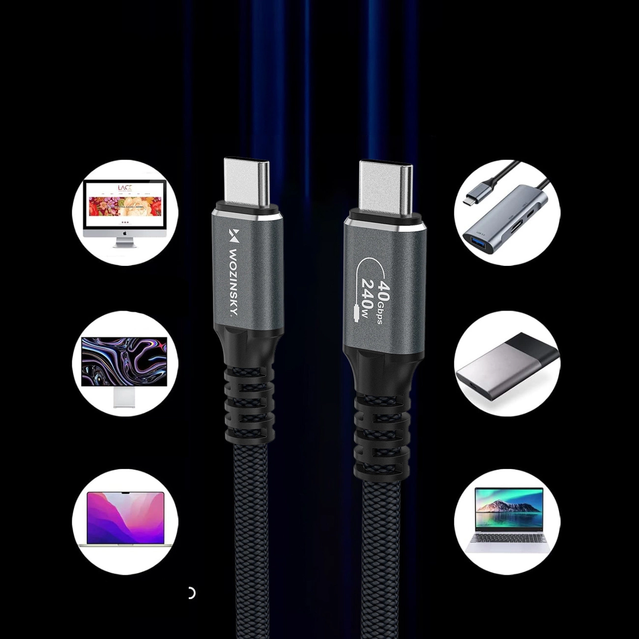 Καλώδιο Δεδομένων και Φόρτισης USB-C - USB-C WZK WPS-UY42S, 240W, 2m, Μαύρο