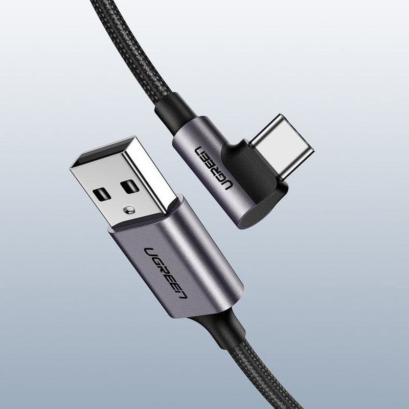 Καλώδιο δεδομένων και φόρτισης USB-A - USB-C UGREEN US284 γωνιακό, 60W, 3m, γκρι