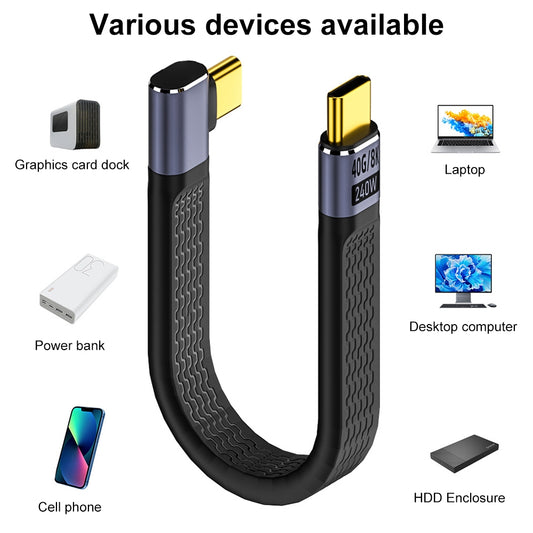 Καλώδιο Δεδομένων και Φόρτισης USB-C - USB-C OEM Angled 8K Video, 240W, 0.15m, Μαύρο