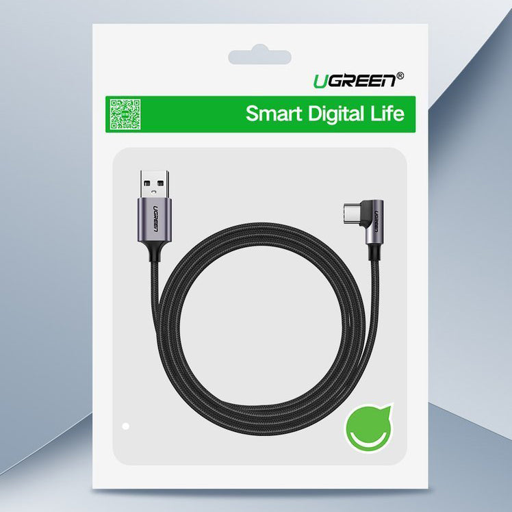 Καλώδιο δεδομένων και φόρτισης USB-A - USB-C UGREEN US284 γωνιακό, 60W, 3m, γκρι