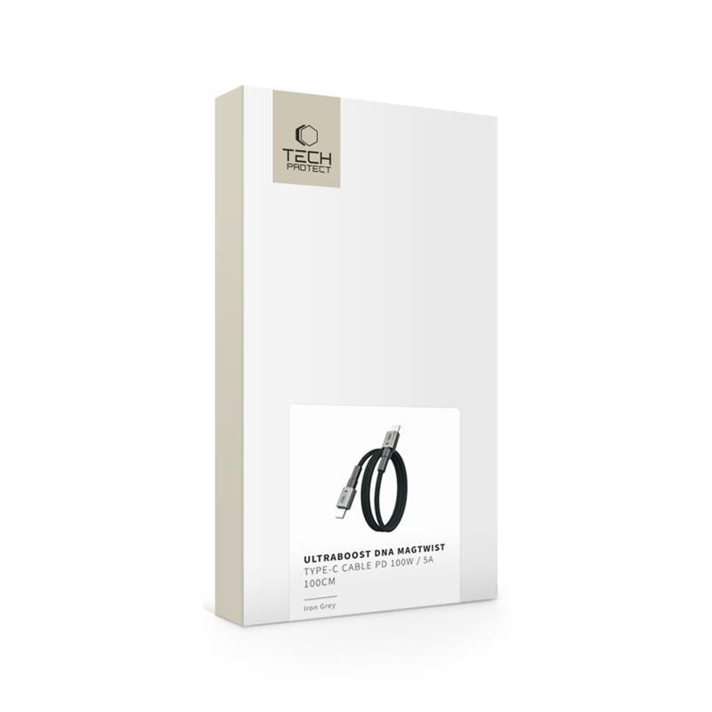 Καλώδιο Δεδομένων και Φόρτισης USB-C - USB-C Tech-Protect Ultraboost DNA MagTwist, 100W, 1m, Γκρι