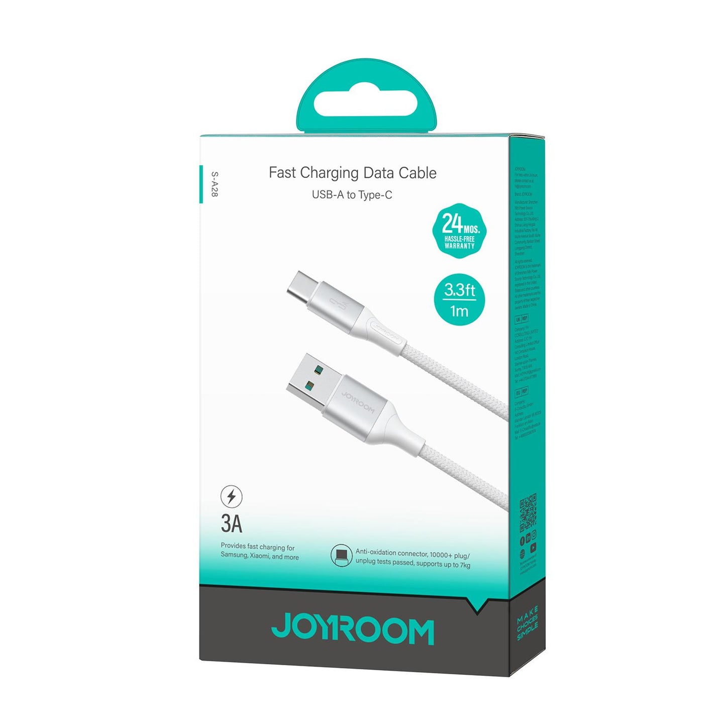 Καλώδιο Δεδομένων και Φόρτισης USB-A - USB-C Joyroom S-A28 Flash, 18W, 1m, Λευκό