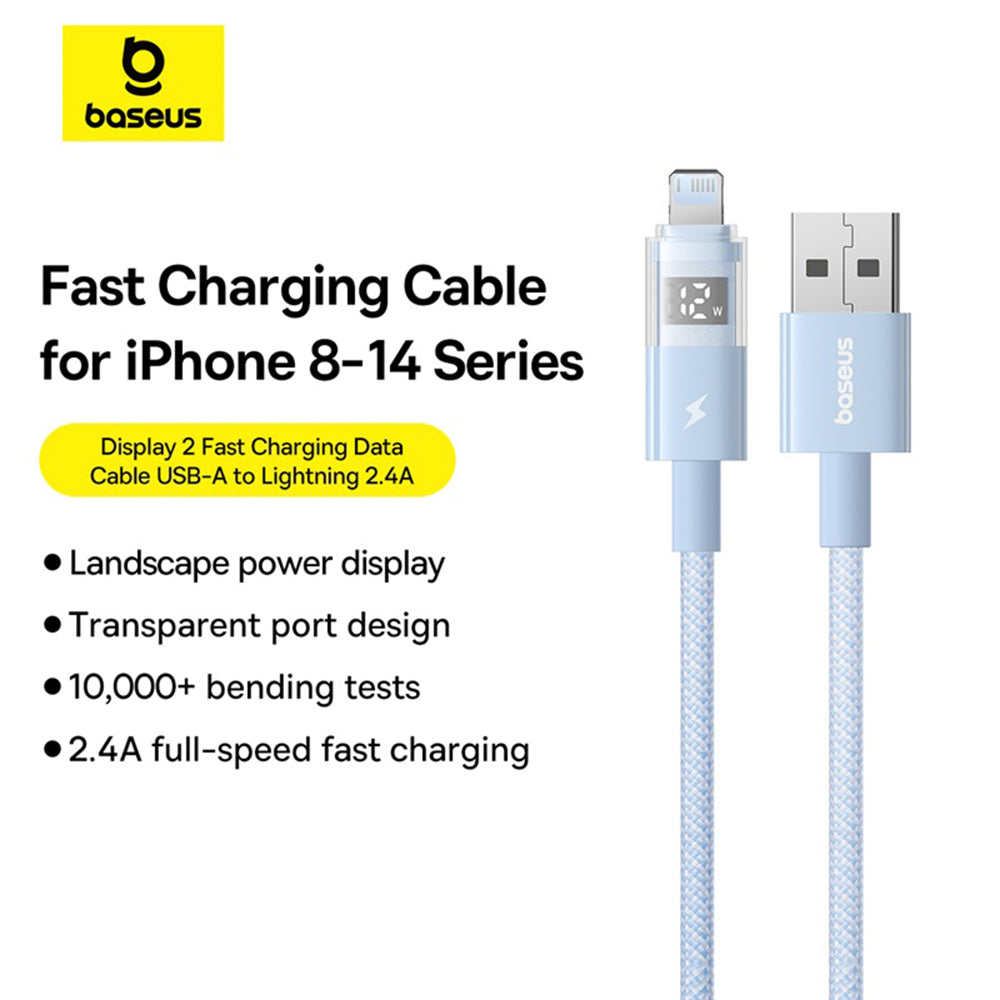 Καλώδιο Δεδομένων και Φόρτισης USB-A - Lightning Baseus Display 2, 12W, 2m, Μπλε P10382700311-01