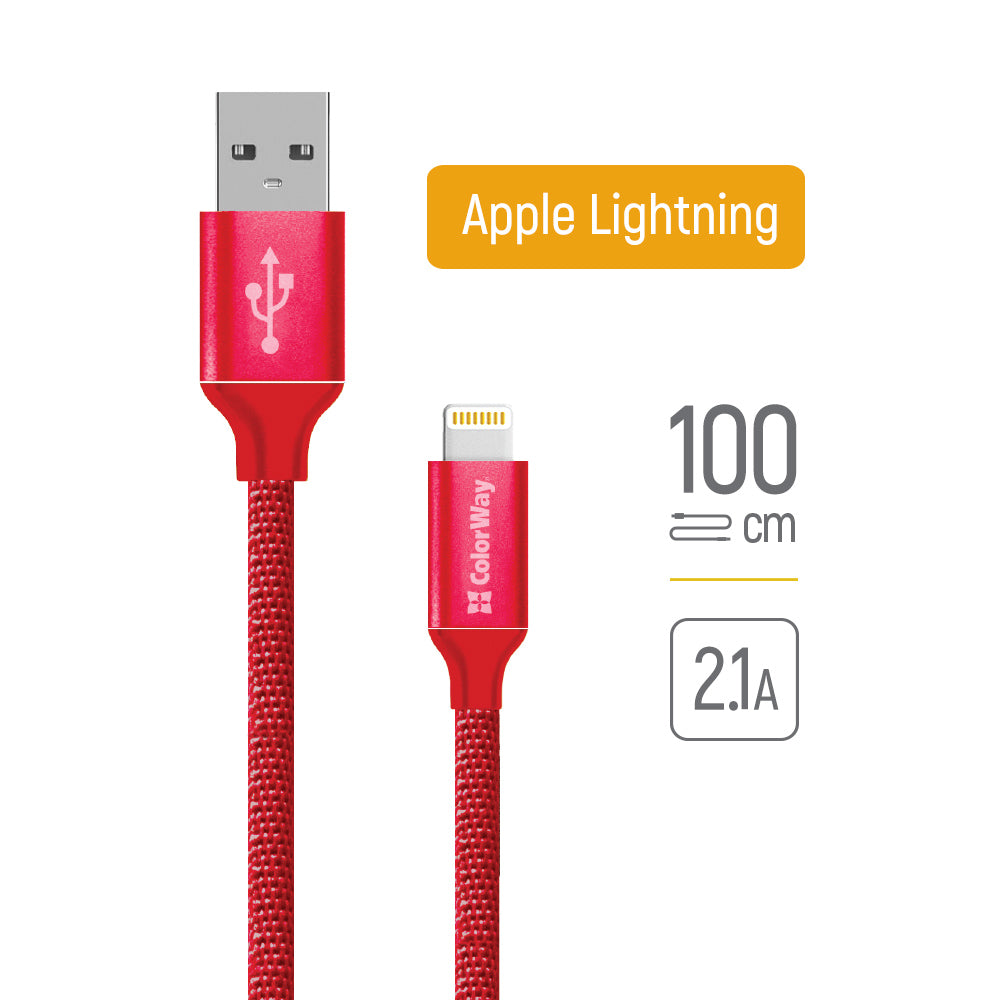 Καλώδιο Δεδομένων και Φόρτισης USB-A - Lightning ColorWay CW-CBUL004, 18W, 1m, Κόκκινο