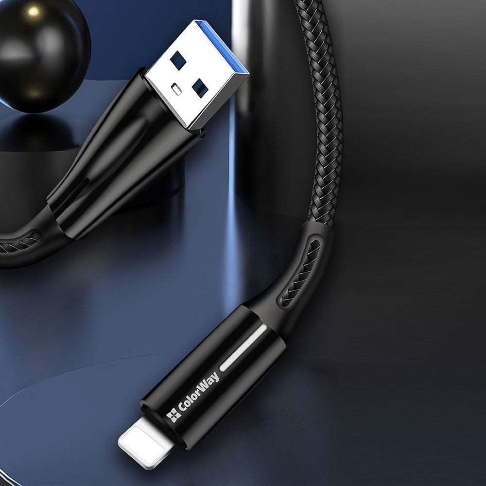 Καλώδιο Δεδομένων και Φόρτισης USB-A - Lightning ColorWay CW-CBUL035, 18W, 1m, Μαύρο