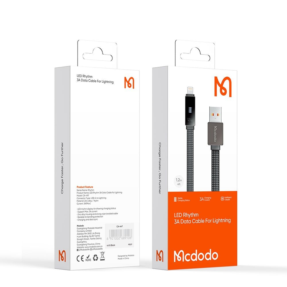 USB-A to Lightning McDodo CA-4970 Rythm Display Data and Charging Cable, 18W, 1.2m, Black