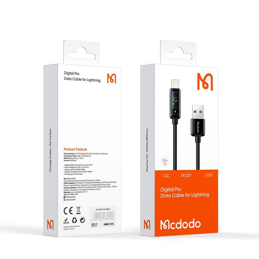 Καλώδιο Δεδομένων και Φόρτισης USB-A - Lightning McDodo CA-9940 Display, 12W, 1.2m, Μαύρο