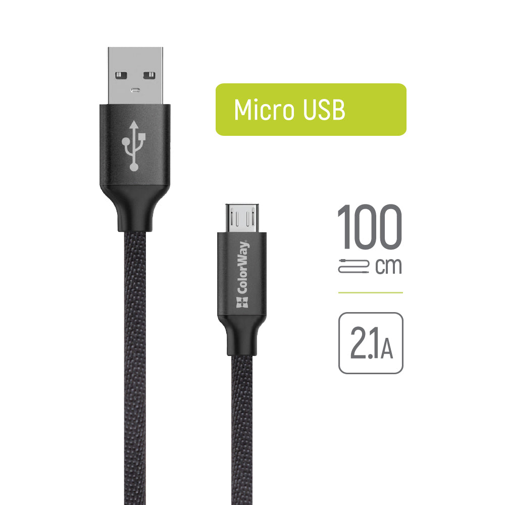 Καλώδιο Δεδομένων και Φόρτισης USB-A - microUSB ColorWay CW-CBUM002, 18W, 1m, Μαύρο
